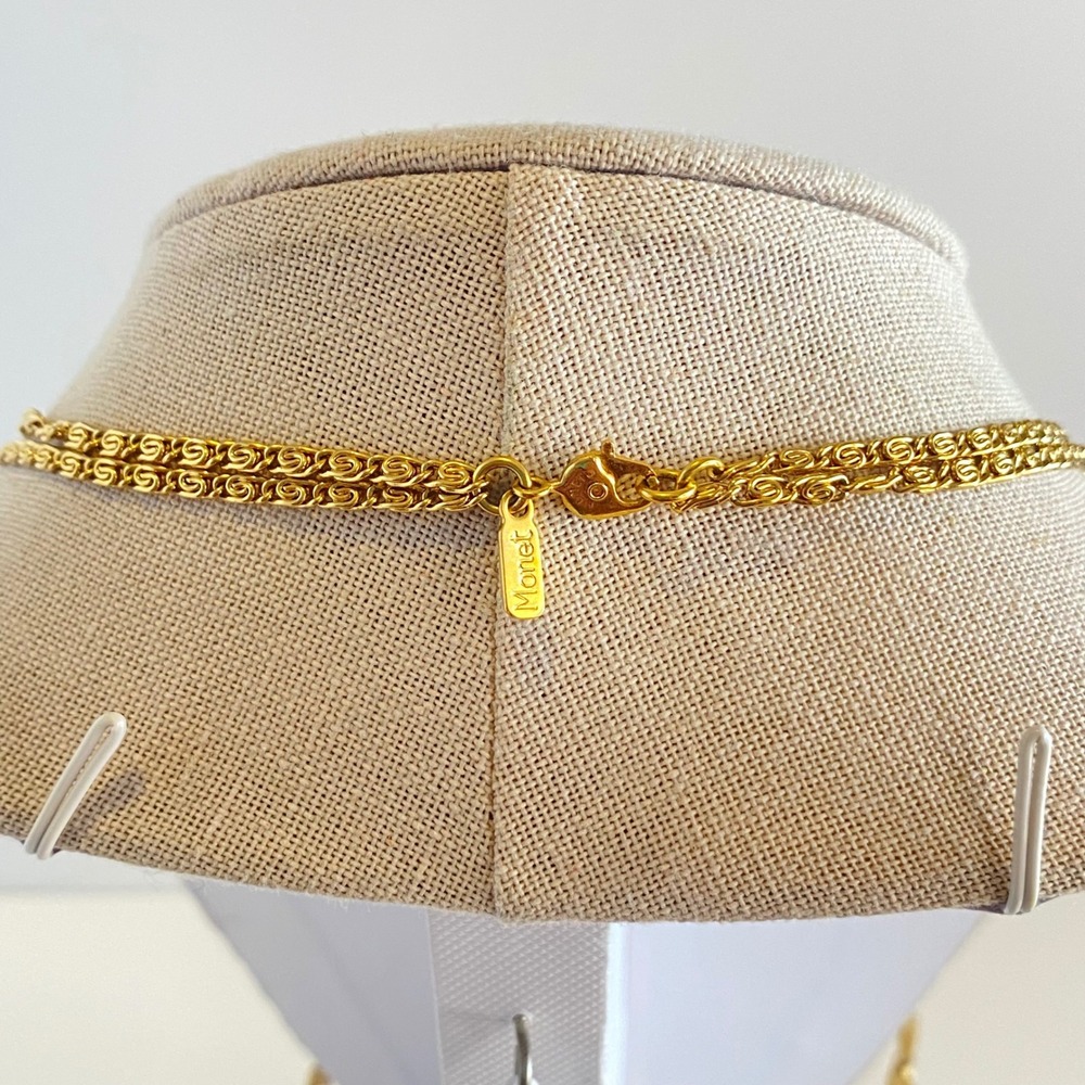 Monet Vintage Gold Tone Double Scroll Chain Station Necklace Flapper Rope - Picture 10 of 12